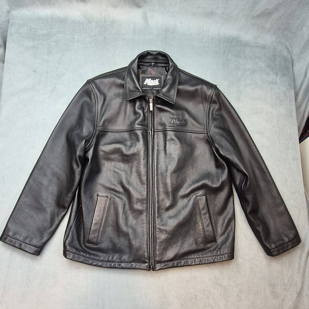 Mack Trucks Biker Rockabilly Black Leather Mack Emboss Motorcycle Jacket L